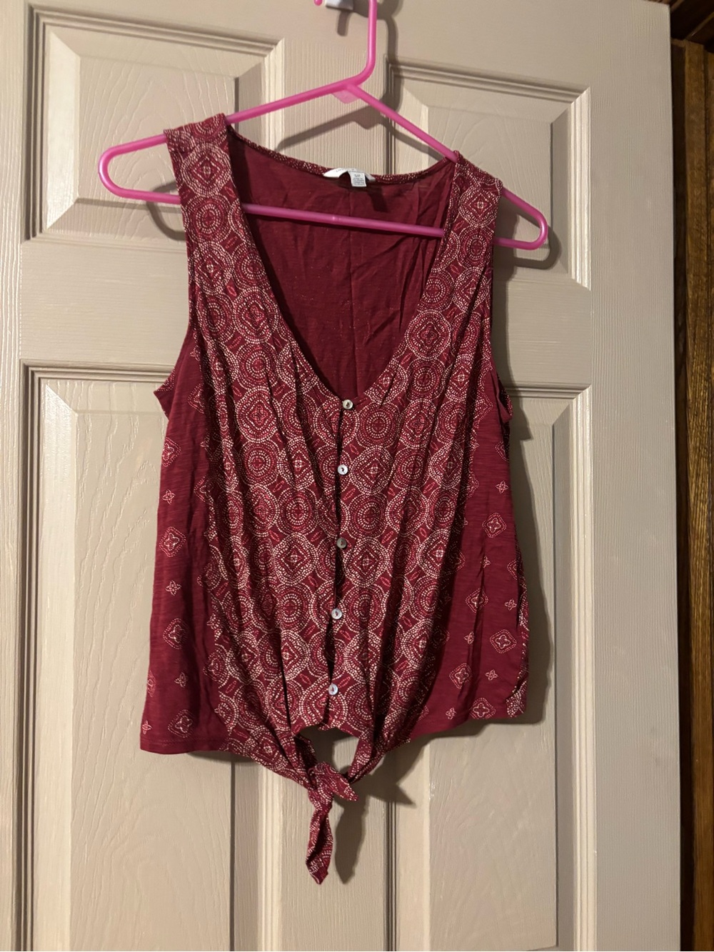 Lucky Brand Women’s Maroon Sleeveless Tie-Front Tank Top